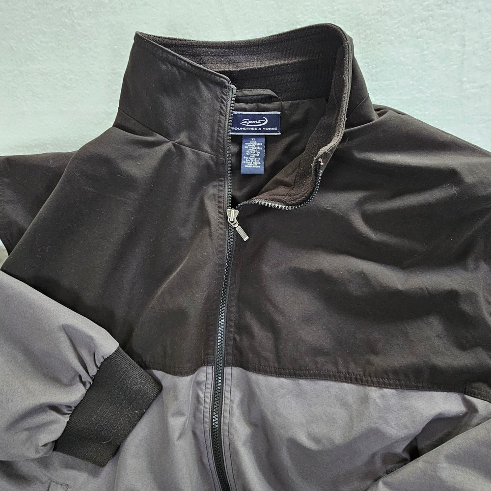 Roundtree & Yorke Sport Mens XL Colorblock Windbreaker Jacket Full Zip GreyBlack